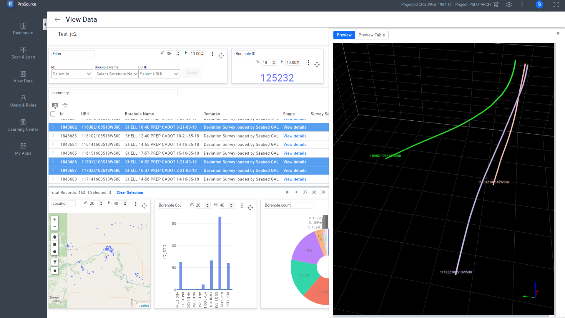 <h3>See your data in 3D</h3>
<p>3D line plot showing the position of multiple wellpaths.</p>